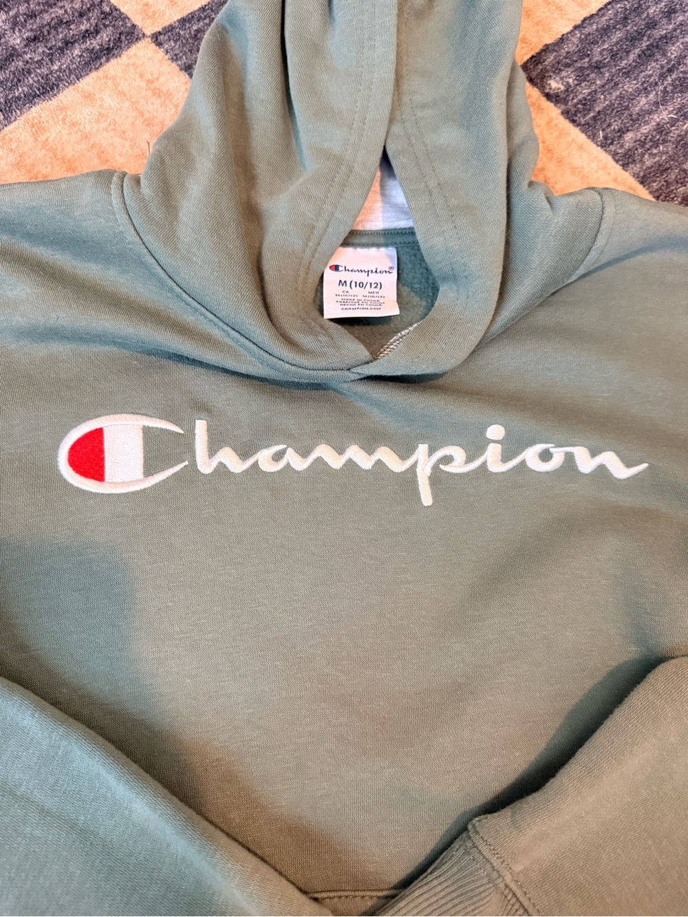 Champion Olive Script Logo Pullover Hoodie - Picture 3 of 4